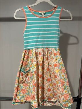 Girls' Turquoise & Coral Floral Tank Dress size 14